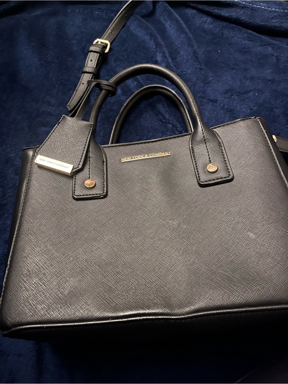 New York & Company Black Saffiano Satchel with Gold Accents